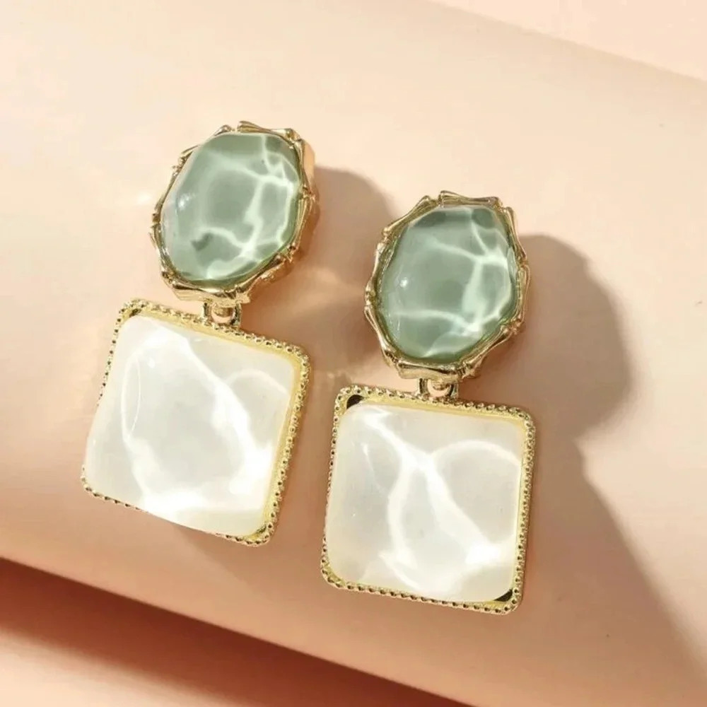 Brand New Earrings Green White